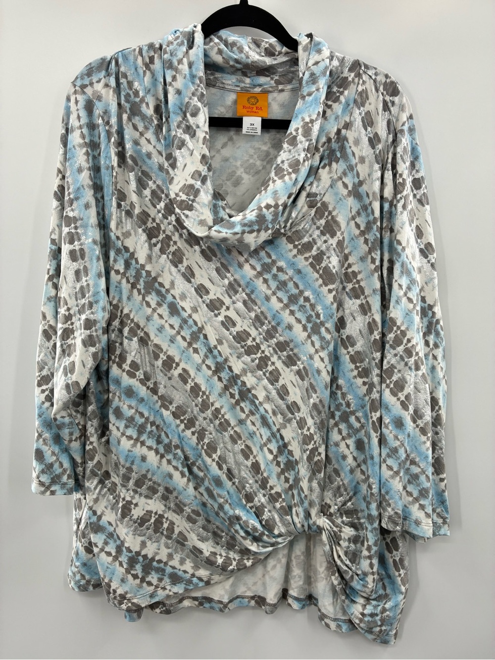 Ruby Rd. Light Blue & Gray Printed Cowl Neck Women's Top size: 3X